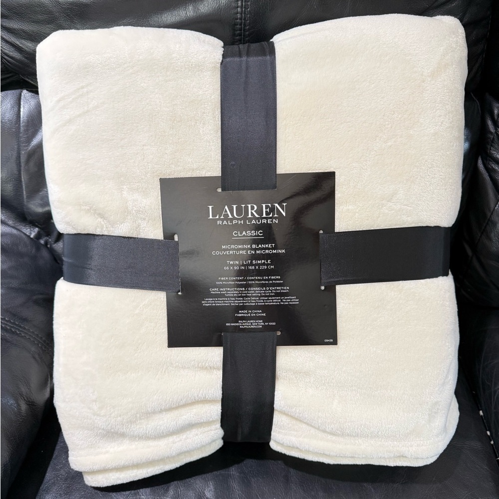 Ralph Lauren Classic Cream TWIN Micromink Blanket 90" x 66" - Picture 4 of 9